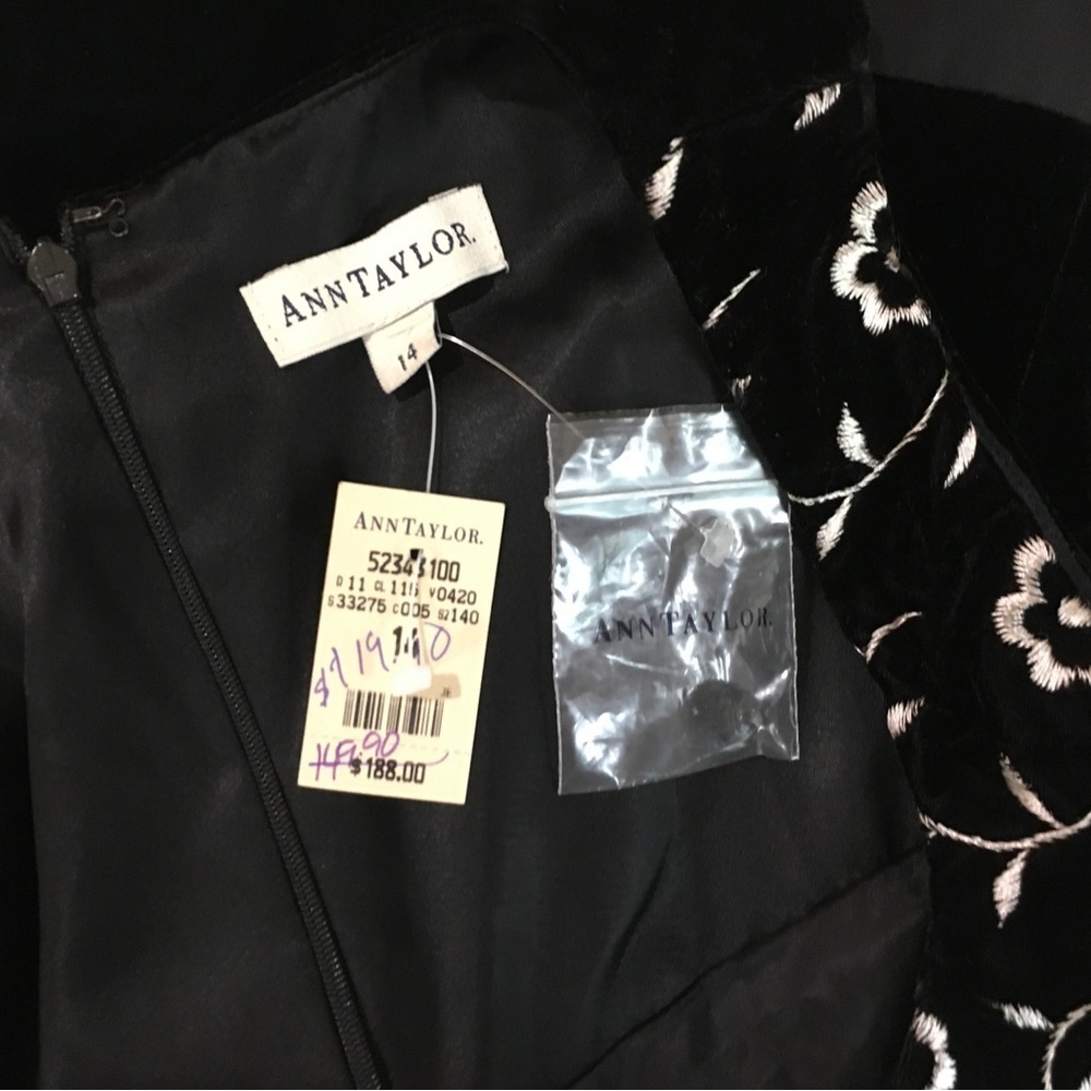 Ann Taylor Vintage 80s Embroidered Velvet Jumpsuit wide leg Black size 14 new - Picture 5 of 11